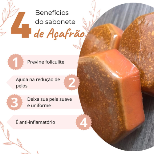 Kit 3 Sabonetes de Açafrão – Depilação Suave e Clareamento Natural ✨