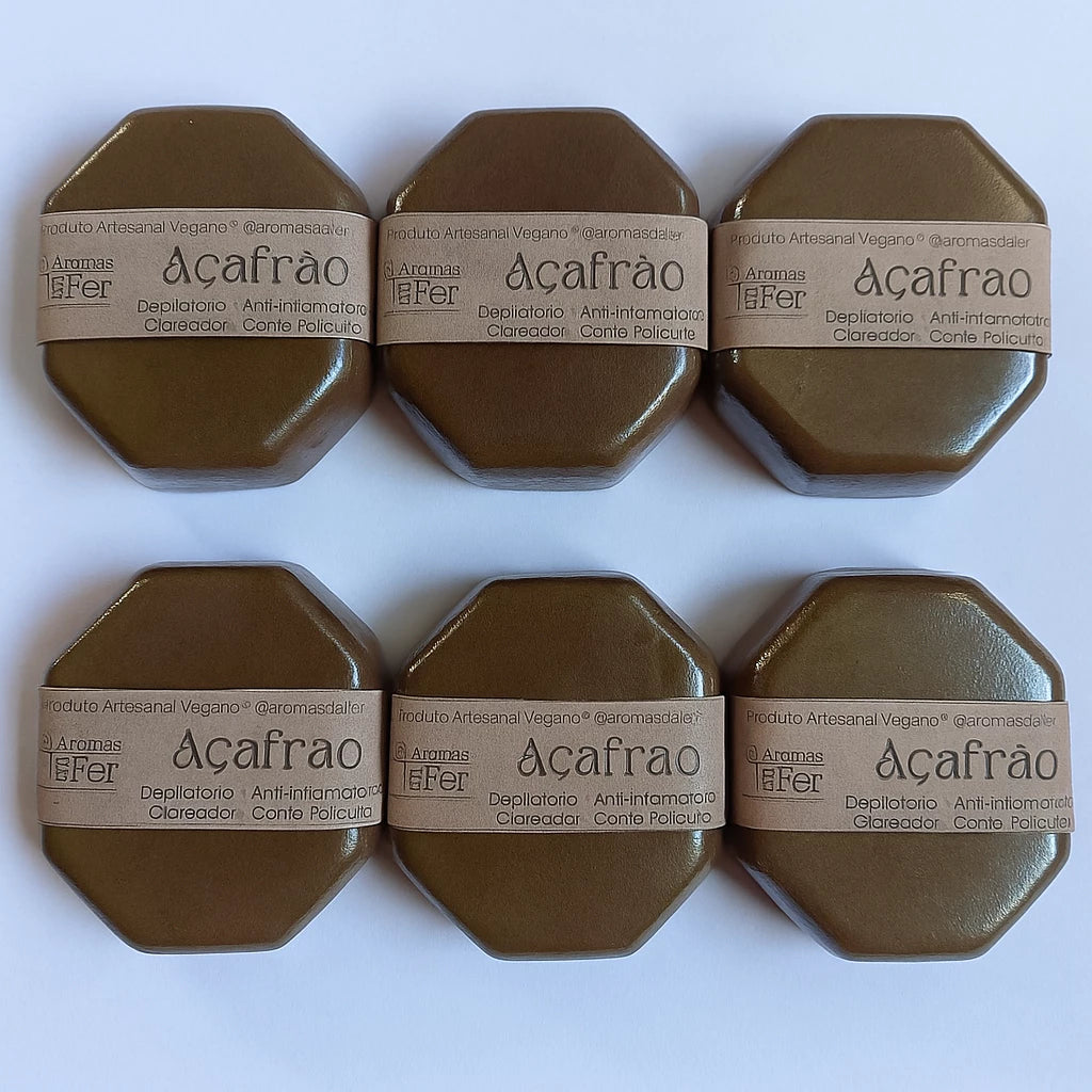 Kit 3 Sabonetes de Açafrão – Depilação Suave e Clareamento Natural ✨