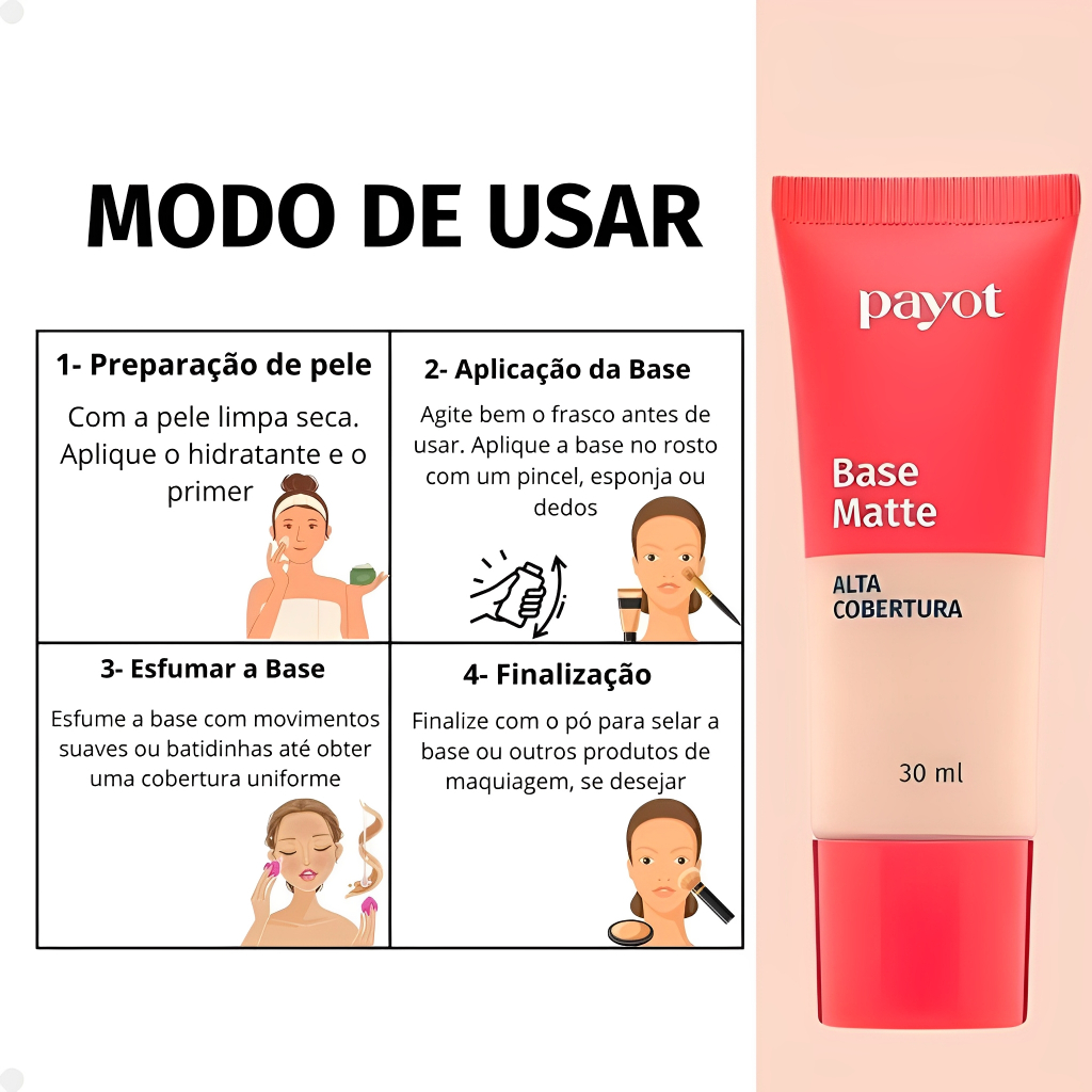 Base Matte Alta Cobertura Payott 30ml - Escolha A Sua Cor